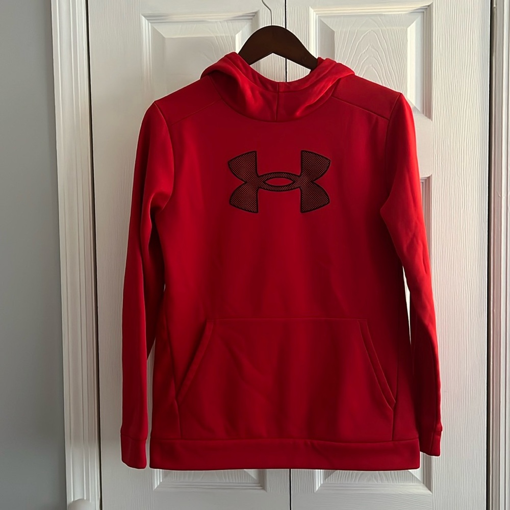 Under Armour red hoodie sweatshirt with black logo on center
